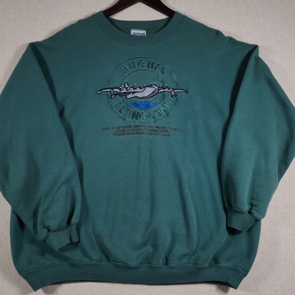 Vintage Spruce Goose Hughes Flying Boat Sweatshirt XL Green Aviation Crewneck